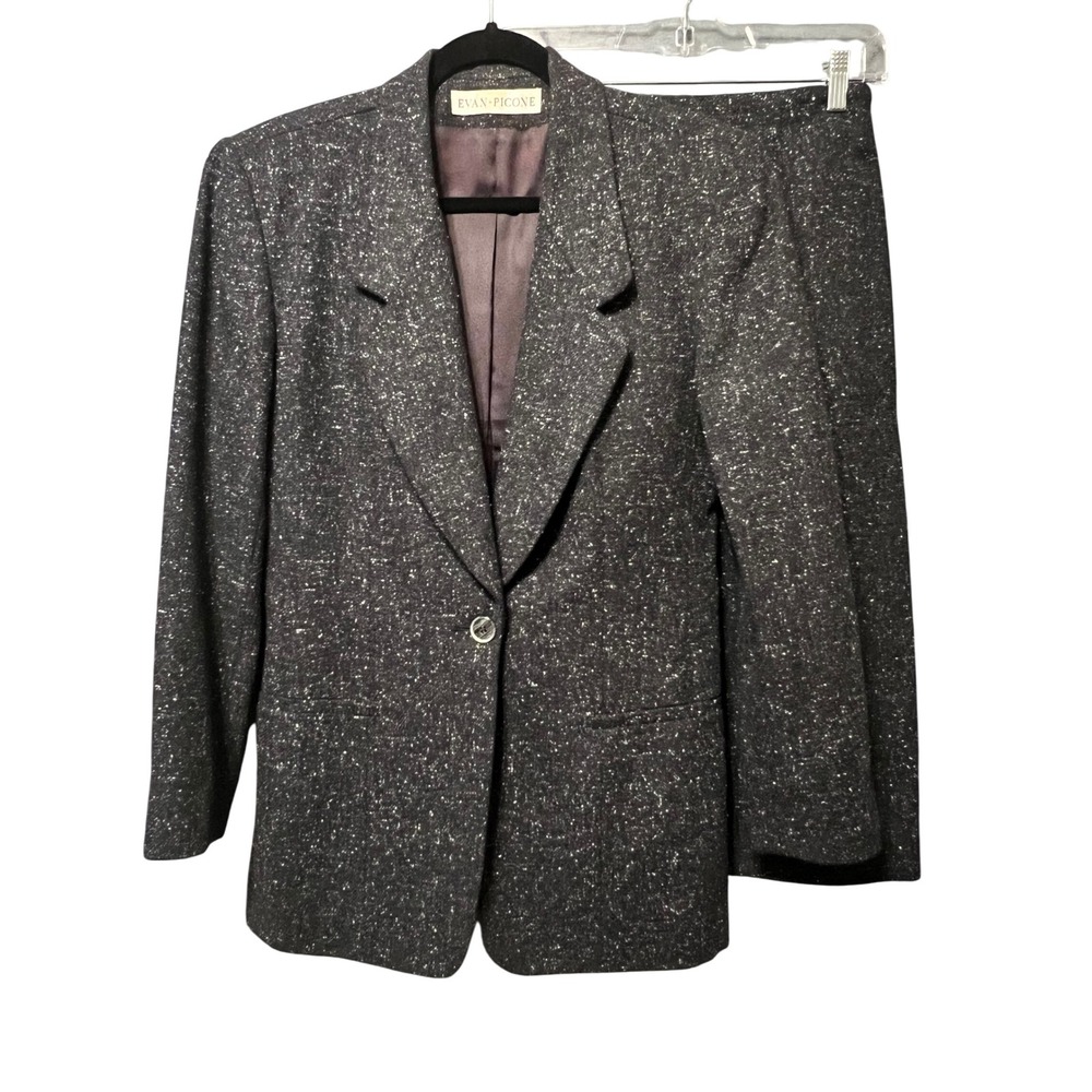 Evan-Picone Women's 6 Tweed Skirt Suit Set Blazer & Skirt Gray Black Made USA